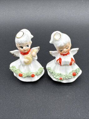 VTG Christmas Napco Bone China Mini Angels Spaghetti Trim Musical Figurine